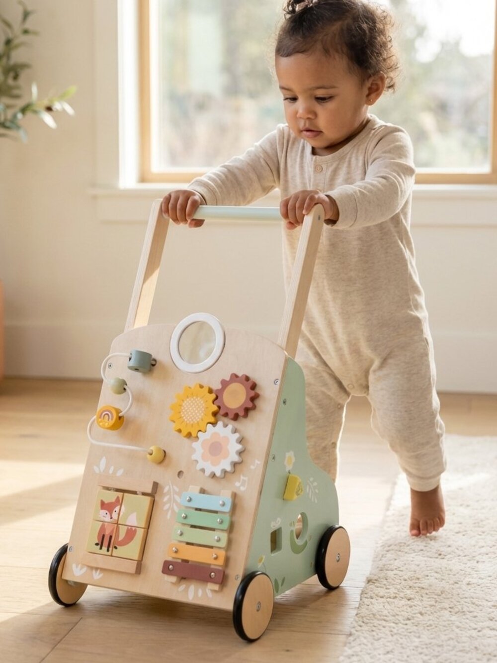 Montessori Wooden Baby Walker – 6-in-1 Activity Center